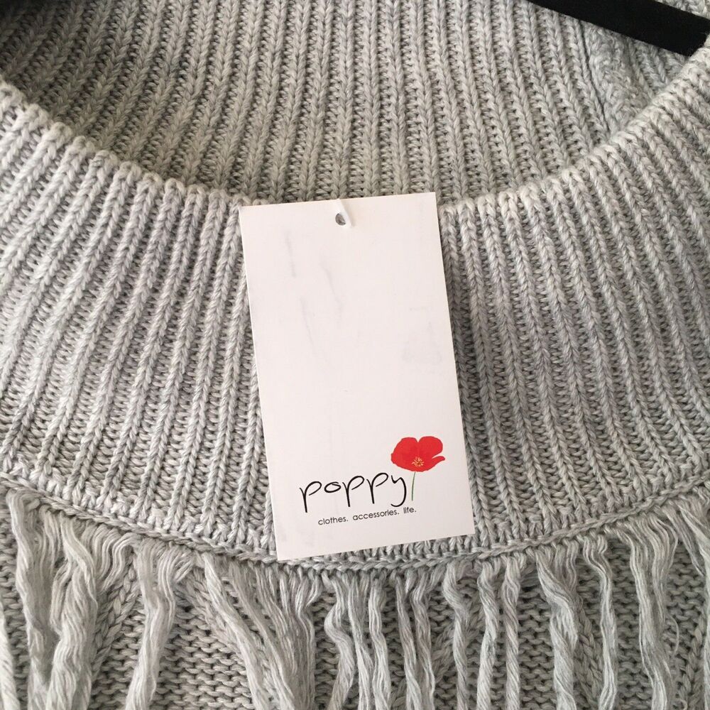 Fringe Knit Angora Off the Shoulder Sweater Small Grey Western Cowgirl Boho - Picture 4 of 10